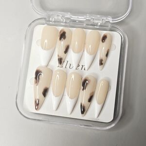 Stylish Leopard Print White French Tips Stiletto Handmade Press-On Nails